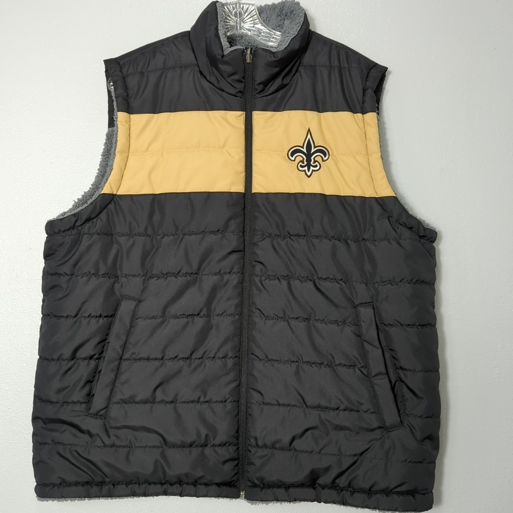 New Orleans Saints XL Official NFL Black & Gold Sherpa Reversible Puffer Vest